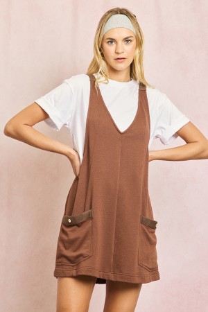 IM7882<br/>Cotton Terry Twill Tape Overall Mini Dress