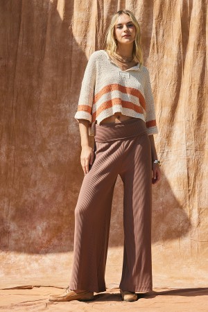 P1832<br/>Ribbed Double Banded Waist Pants